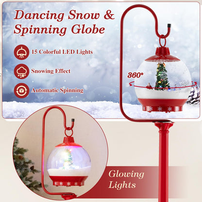 68 Inch Christmas Lamp Post with Sound-Activated Snow Globe Lantern