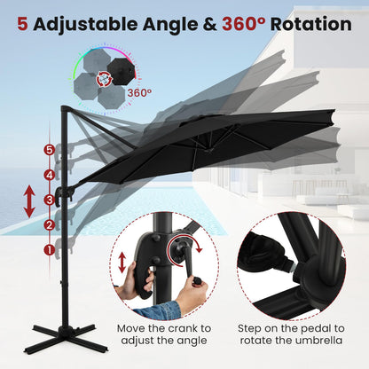 294 x 248 cm Round Outdoor Patio Umbrella Cantilever Umbrella with 360° Rotation for Backyard