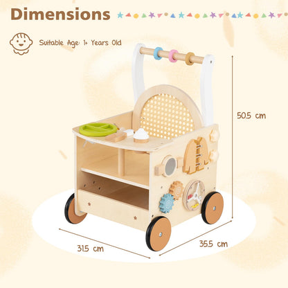 13-In-1 Wooden Baby Walker with Wheels and Storage for Boys Girls Aged 1+