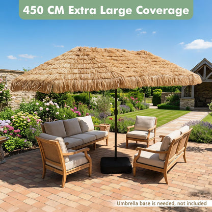 4.5m Double-Sided Thatched Tiki Parasol, Outdoor Extra Large Sun Umbrella