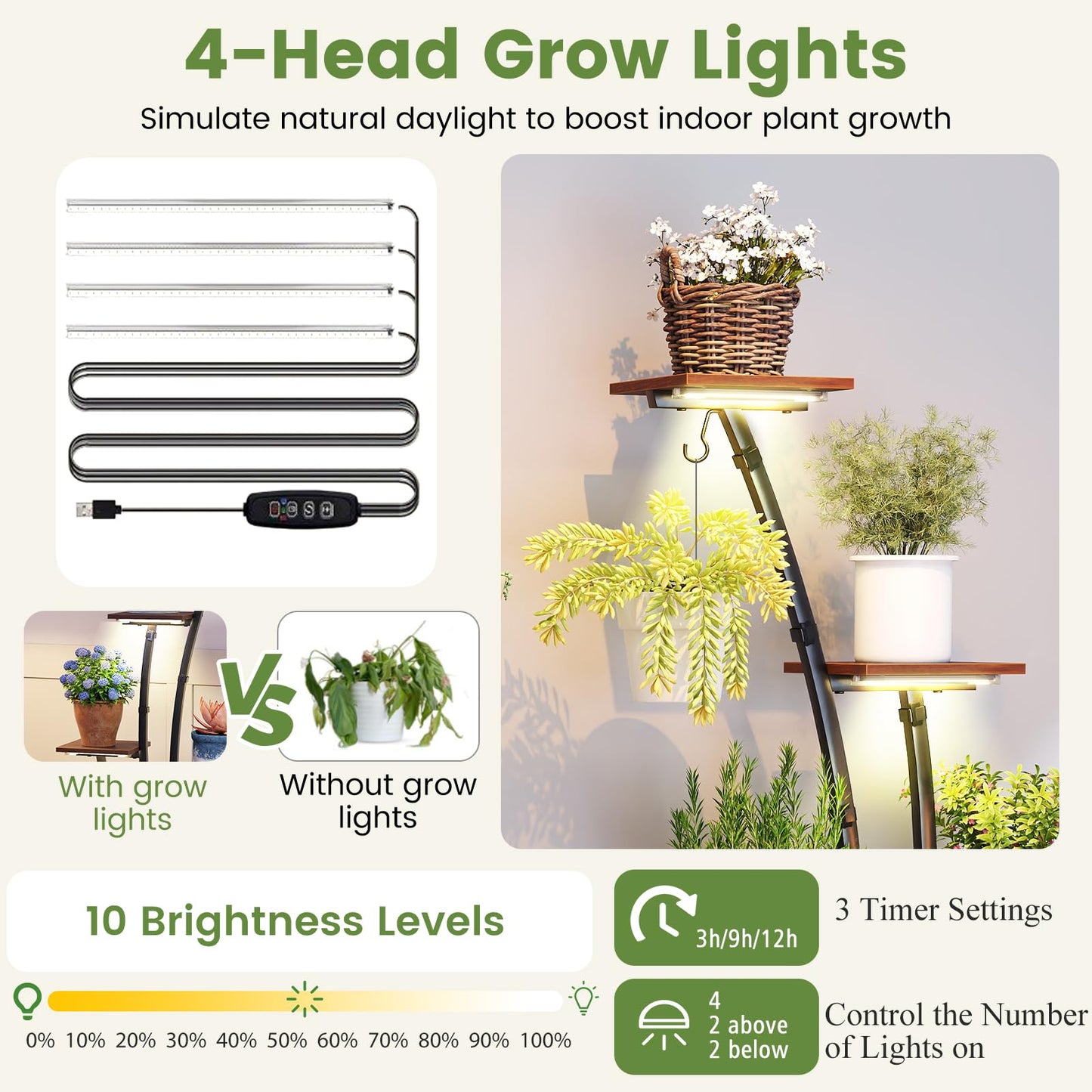 146/155CM Tall 8-Tier Corner Metal Plant Shelf for Multiple Plants