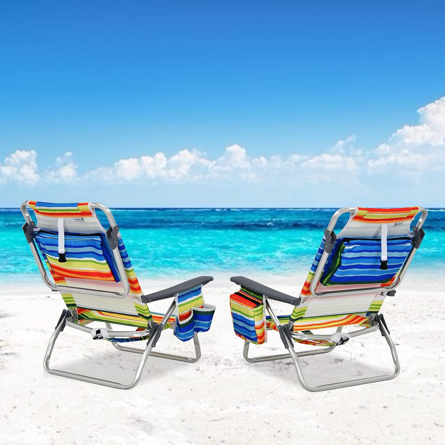 2 Pack Folding Backpack Beach Chair, 5 Adjustable Position Camping Chair