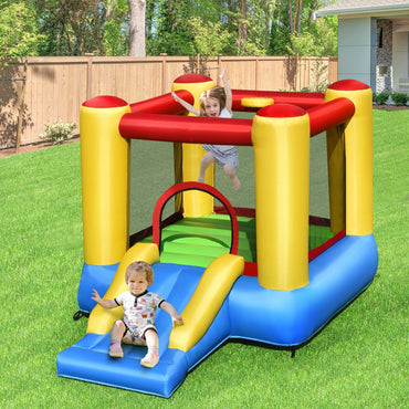 Inflatable Bouncy Castle, Kids Jumping House with Slide & Basketball Hoop