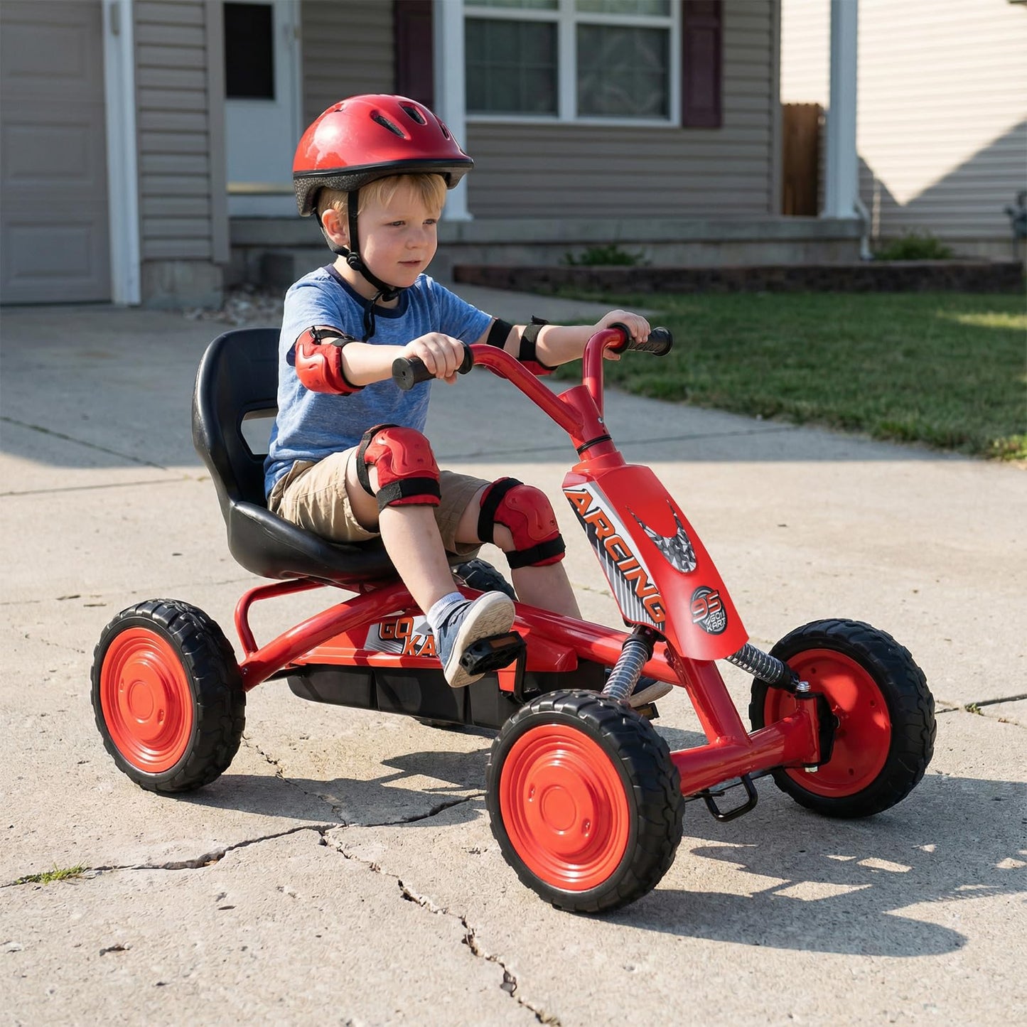 Kids Pedal Go Kart, Ride On Racer with 2-Position Seat