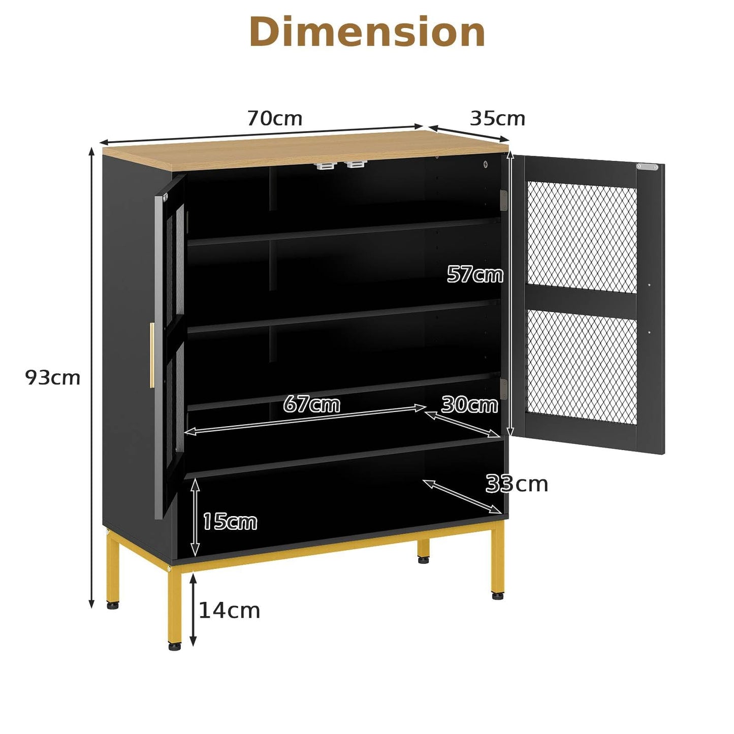 5-Tier Shoe Cabinet with Mesh Doors and Adjustable Shelves