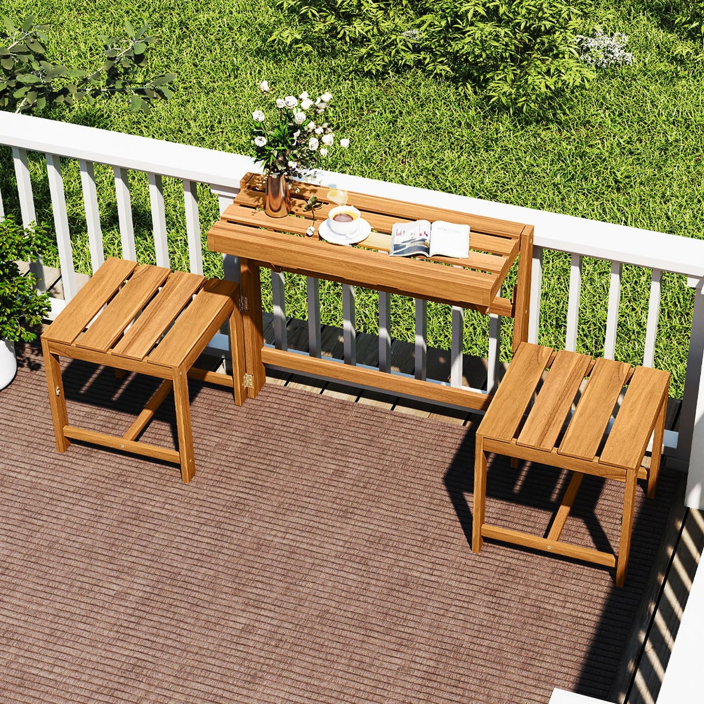3-in-1 Convertible Patio Dining Set, Transforming Outdoor Bench Loveseat