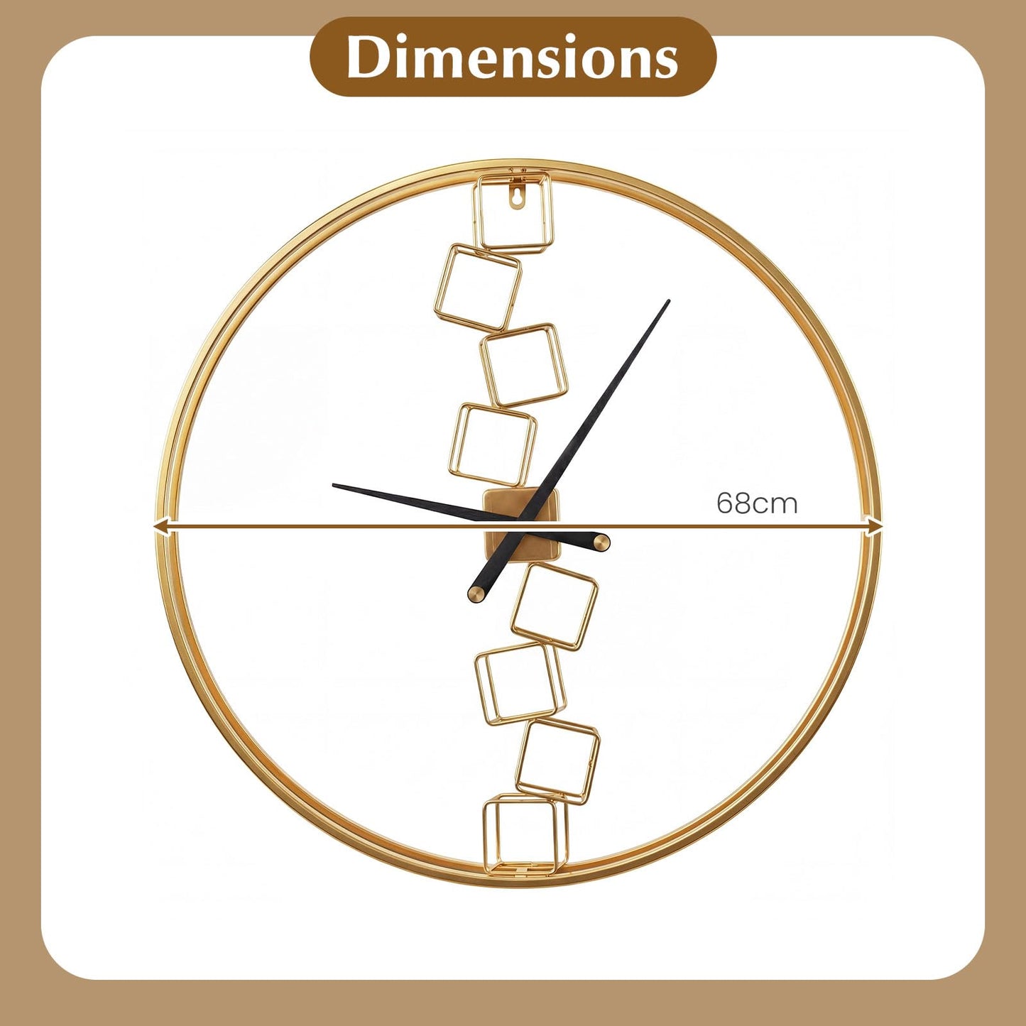 Large Wall Clock, 27”/68cm Metal Non-Ticking Decorative Clock, Battery-Operated Wall Decoration