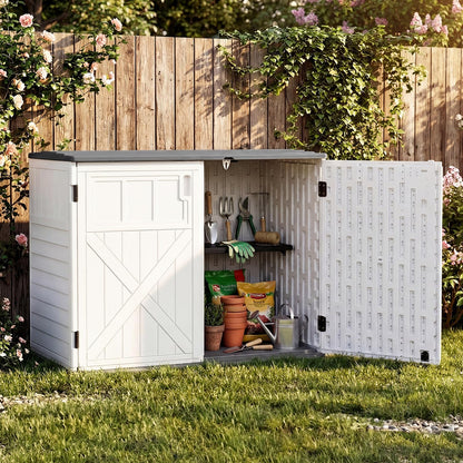 Outdoor Storage Box, All Weather Resistant Garden Shed with 3-Level Adjustable Shelf