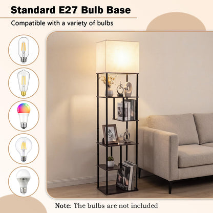 Floor Lamp with Shelves, 5-Tier Tall Standing Lamp with Linen Fabric Shade