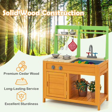 Wooden Kids Toy Kitchen with Realistic Stoves