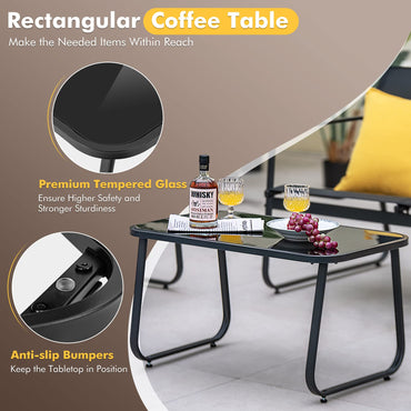 Metal Frame Conversation Set with Loveseat & Glass Coffee Table