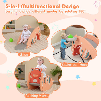 3-in-1 Kids Slide Rocking Horse Set Convertible with Basketball Hoop