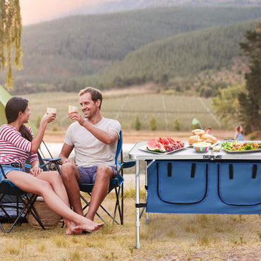 Height Adjustable Camping Tables with Storage Compartments Cabinet