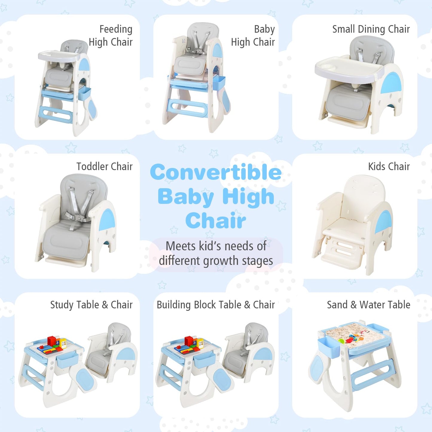 Convertible Baby High Chair with Double-layer Tray and Adjustable Backrest