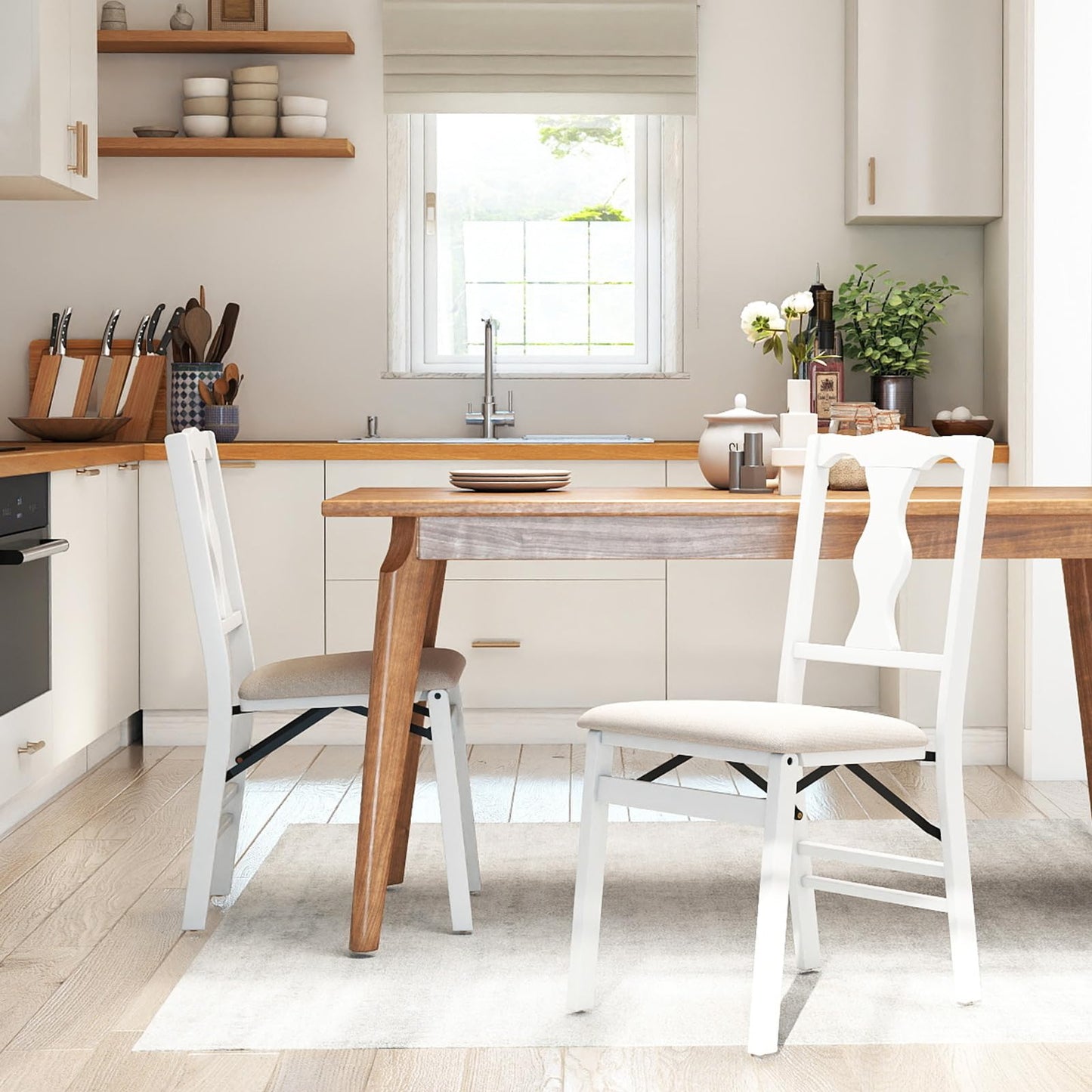 Set of 2 Folding Dining Chairs with Soft Padded Seat and Smooth Solid Backrest