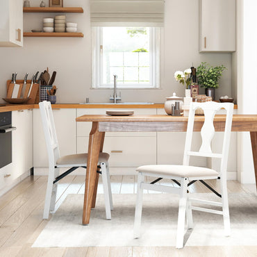 Set of 2 Folding Dining Chairs with Soft Padded Seat and Smooth Solid Backrest