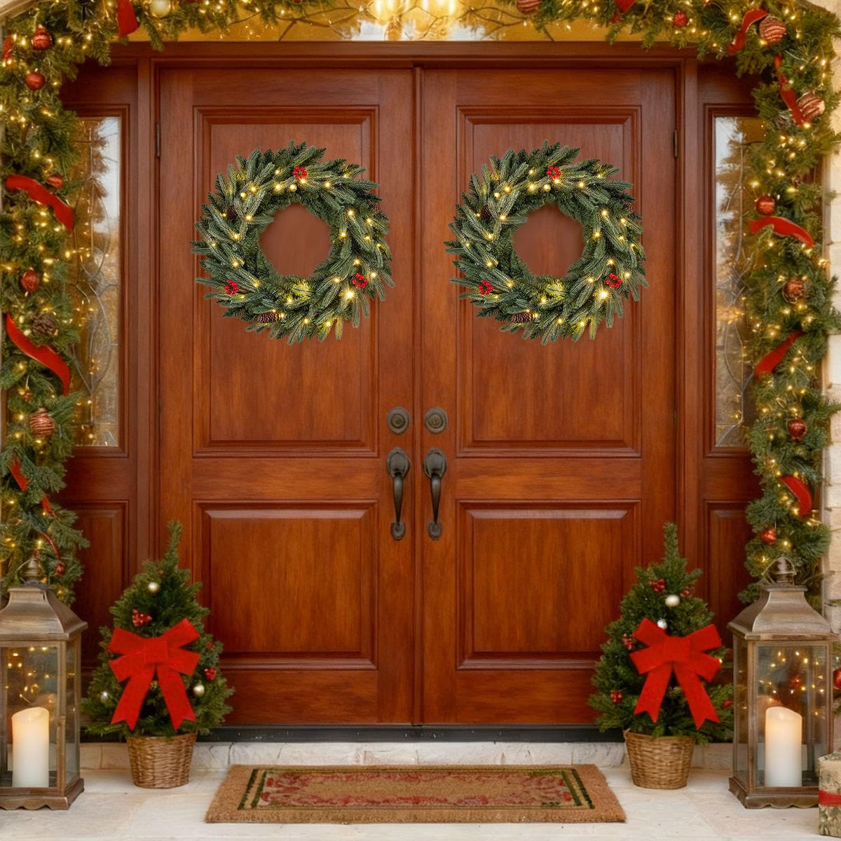 60cm/24inch Pre-Lit Christmas Wreath with LED Lights