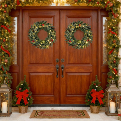 60cm/24inch Pre-Lit Christmas Wreath with LED Lights