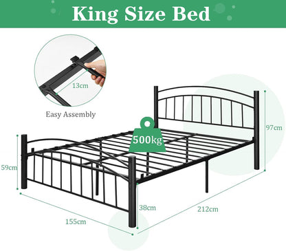 Double Metal Bed Frame, 3FT/4FT6/5FT Platform Bed with Headboard