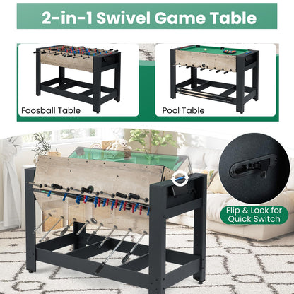 2-in-1 Swivel Multi Game Table 122 cm Foosball and Pool Combo Table