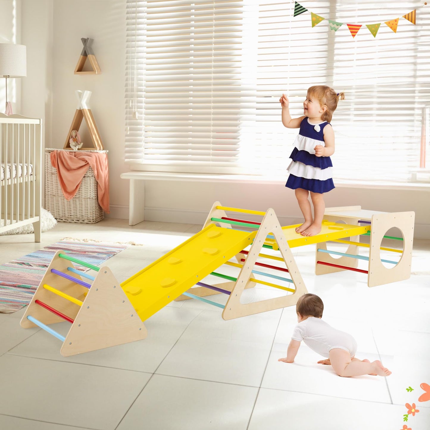 6-in-1 Set of 5 Toddler Triangle Climber for Sliding and Climbing