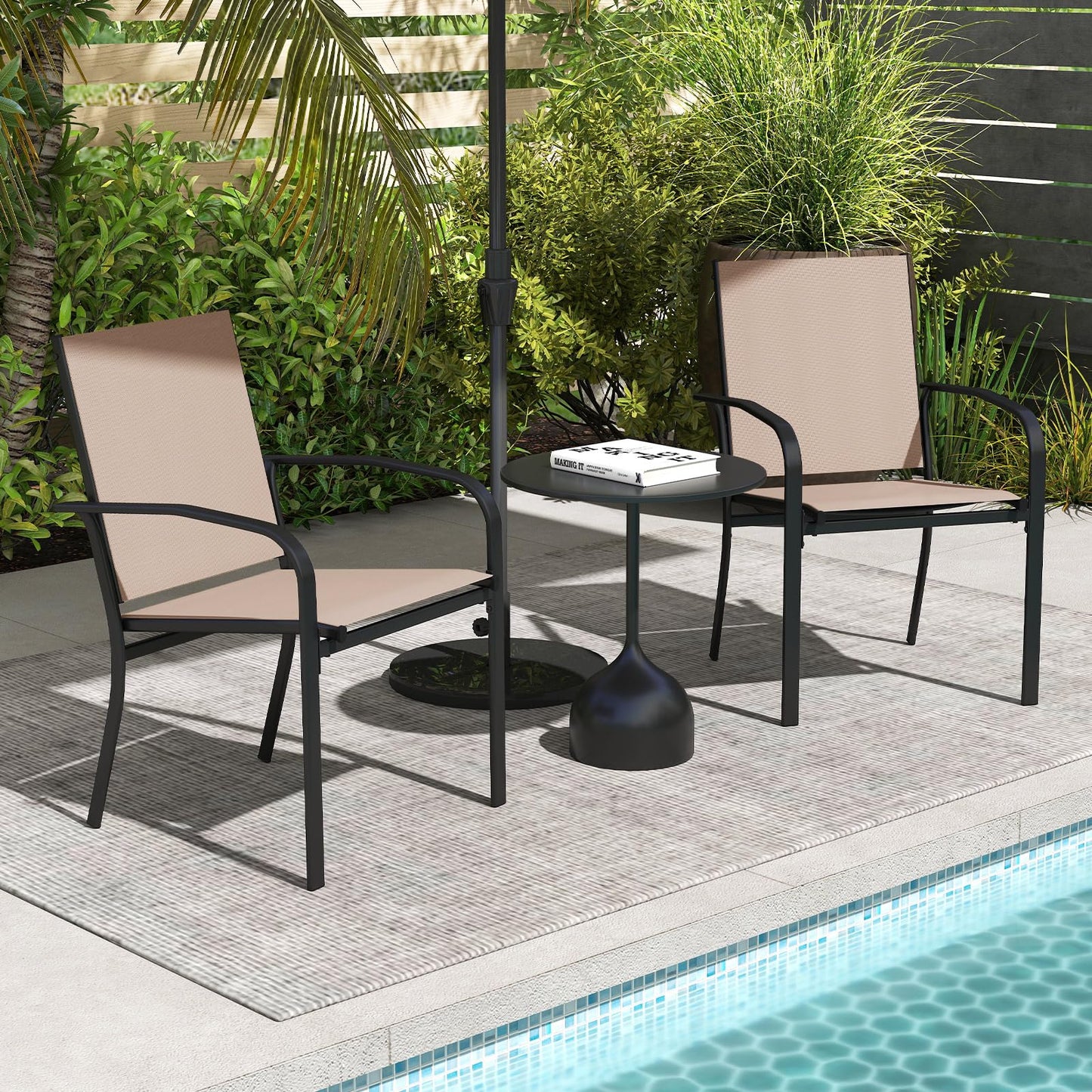 Giantex Garden Chairs Set of 2 Stackable Outdoor Dining Chairs with Breathable Backrest & Seat