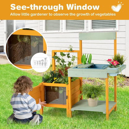Kids Outdoor Potting Bench with Planter Box Wooden Toy Gardening Center
