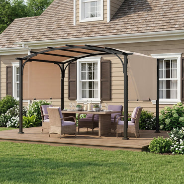 Retractable Pergola, Large Garden Pergola with Sun Shade Canopy, Outdoor Arched Patio Shelter