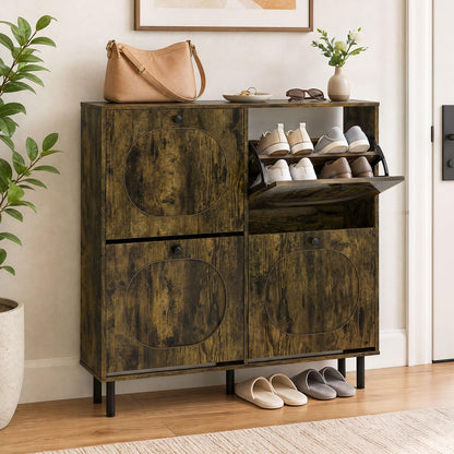Narrow Shoe Cabinet with 4 Flip Drawers