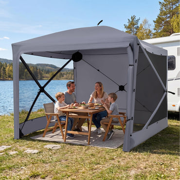 Pop Up Screened Gazebo, 4/6-Sided Instant Camping Shelter Tent with Bug-Proof Mesh Sidewalls