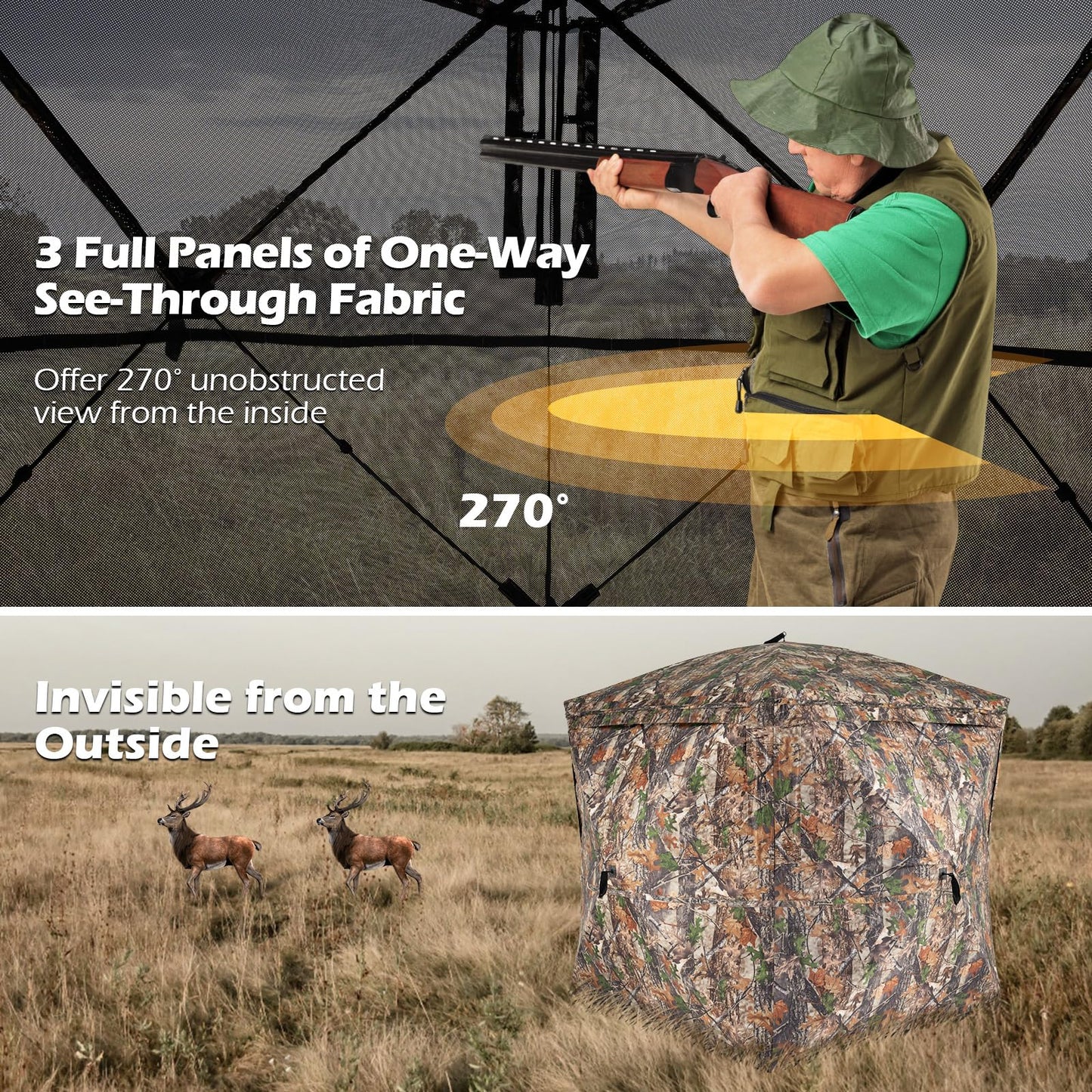 Pop Up Hunting Blind, Camouflage Ground Tent with Carrying Bag