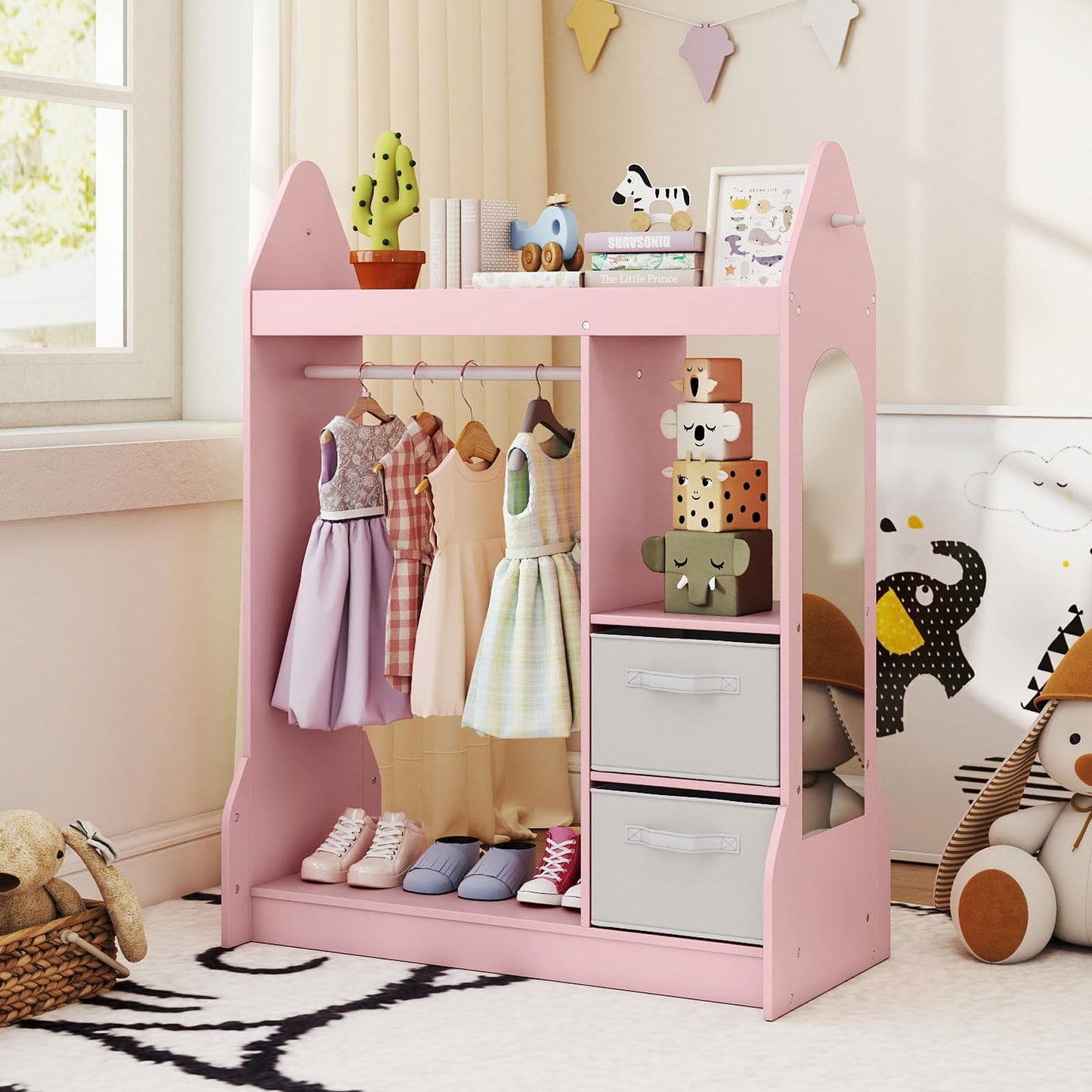 Kids Dress up Storage, Children Wardrobe with Mirror