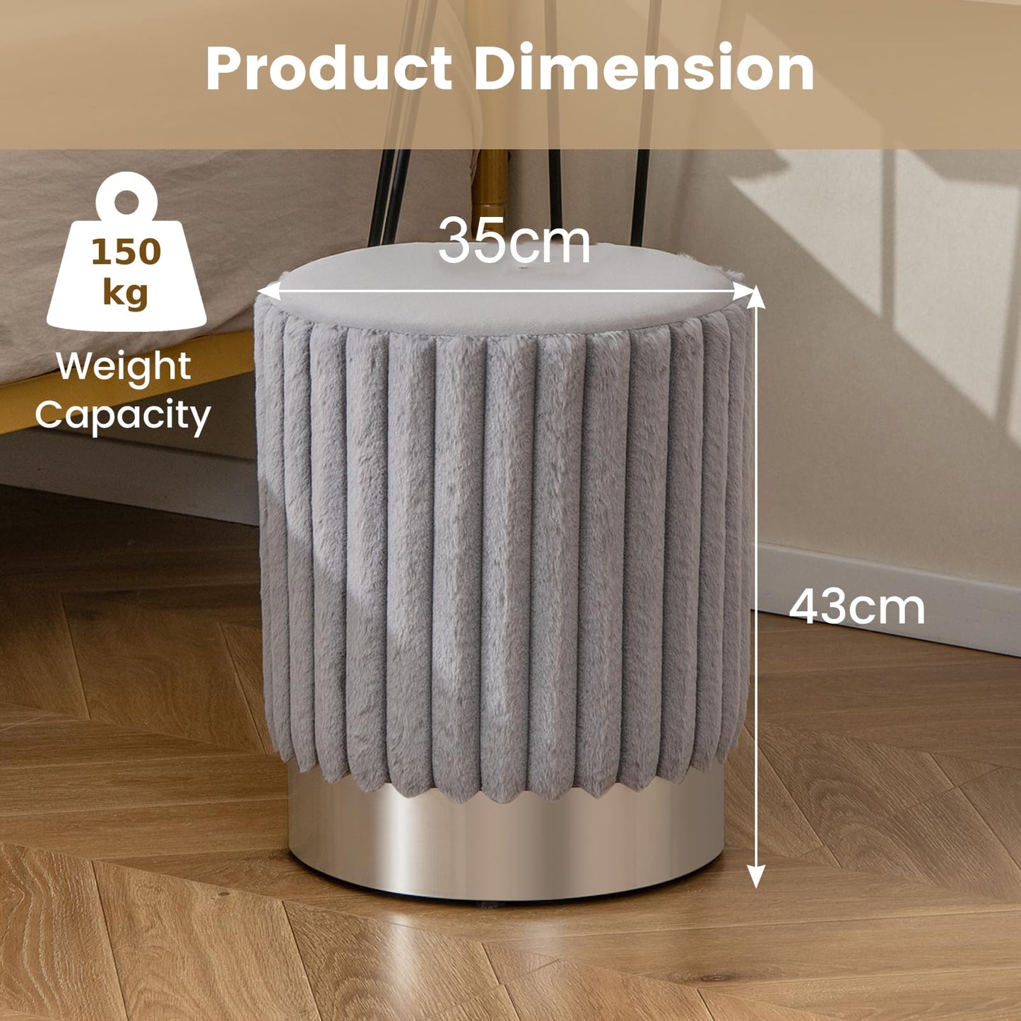 Upholstered Footrest Stool with Decorative Vertical Tufting and Heavy-duty Metal Base
