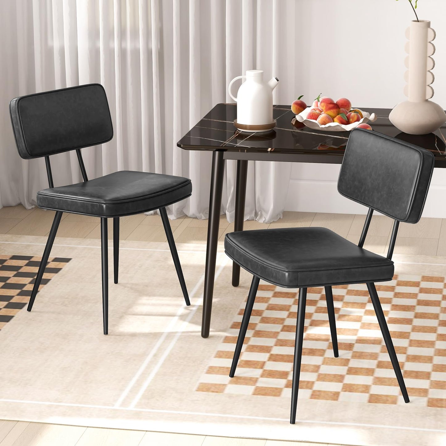 Kitchen Faux Leather Upholstered Dining Chair Set of 2