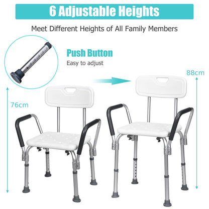 6 Levels Adjustable Tub Shower Stools with Detachable Backrest and Handrails