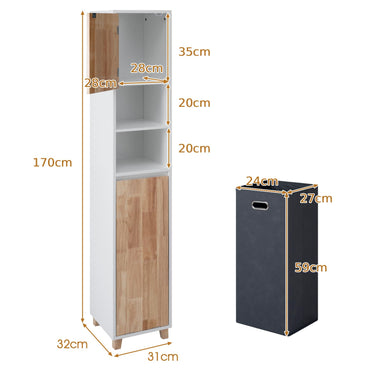 Tall Bathroom Storage Organizer Unit with Rubber Wood Doors