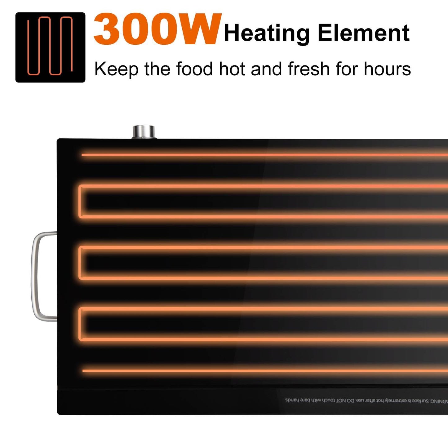 Electric Warming Tray with Cool-Touch Handles and Stainless Steel Frame