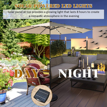 24 Solar Powered LED Lights Patio Umbrella with Tilt and Crank Handle