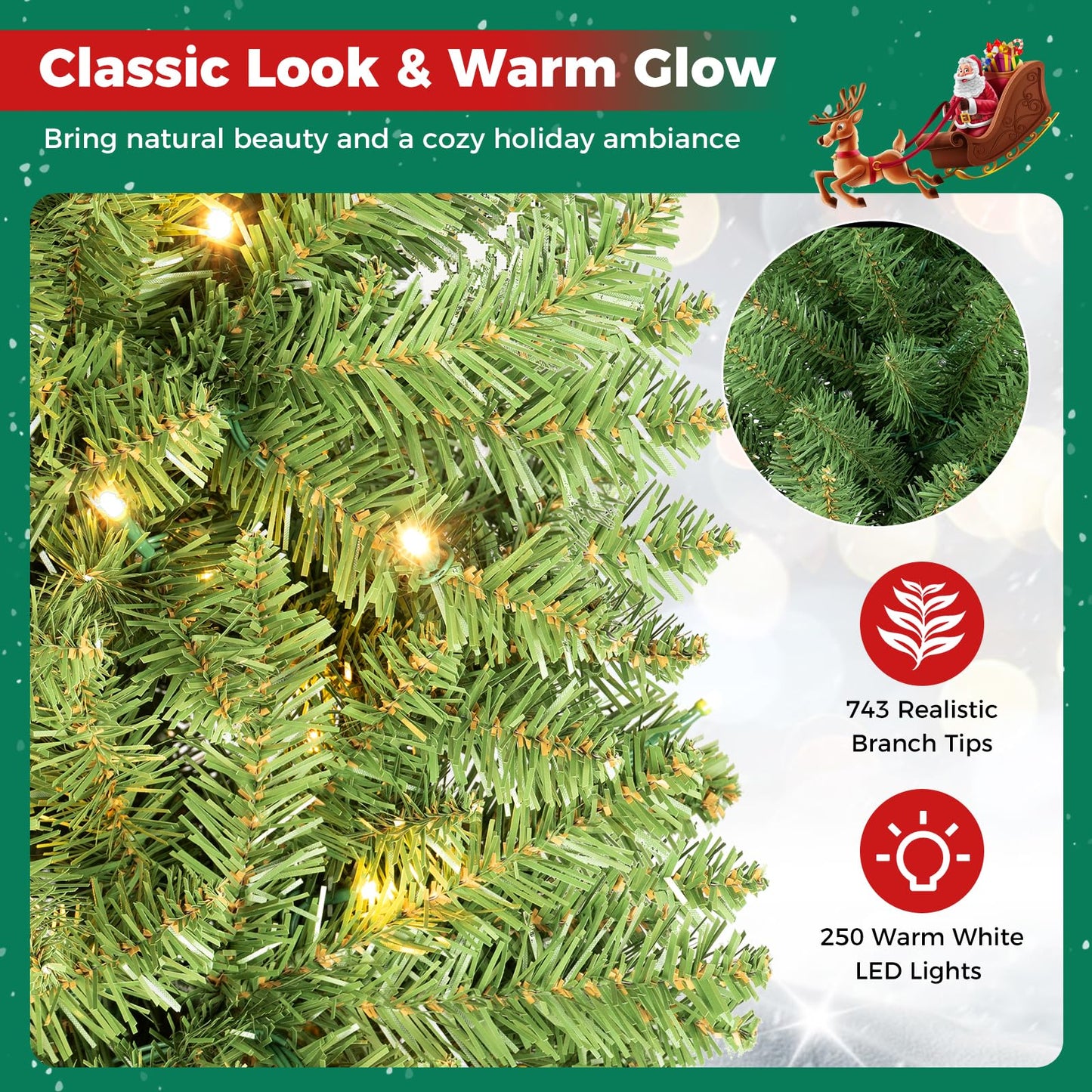 Pre-lit Slim Christmas Tree, Hinged Pencil Xmas Tree