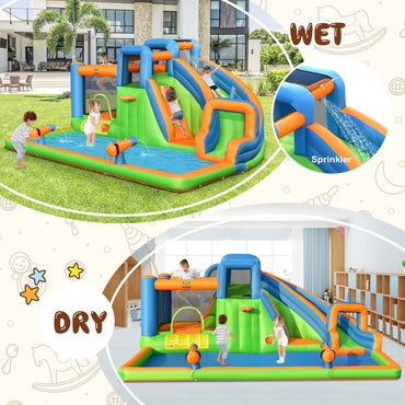 6 in 1 Giant Water Park with Long Slide for Summer Outdoor Play