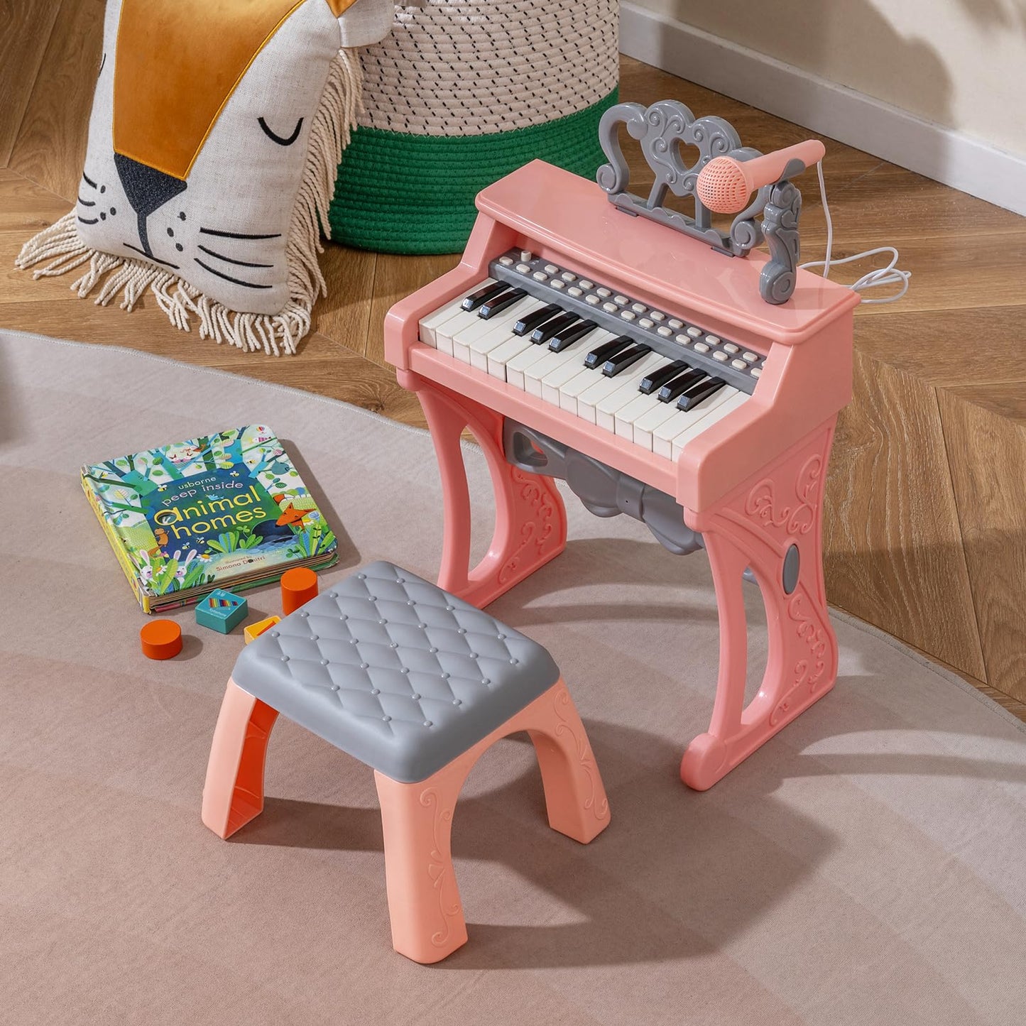 25 Keys Mini Keyboard Piano with Stool and Music Stand for 3+ Kids