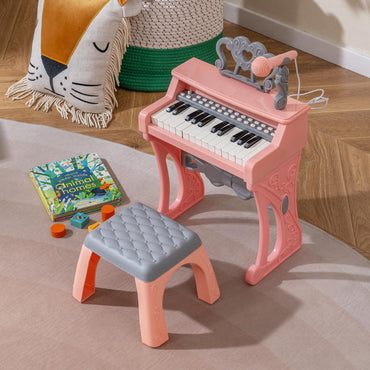 25 Keys Mini Keyboard Piano with Stool and Music Stand for 3+ Kids