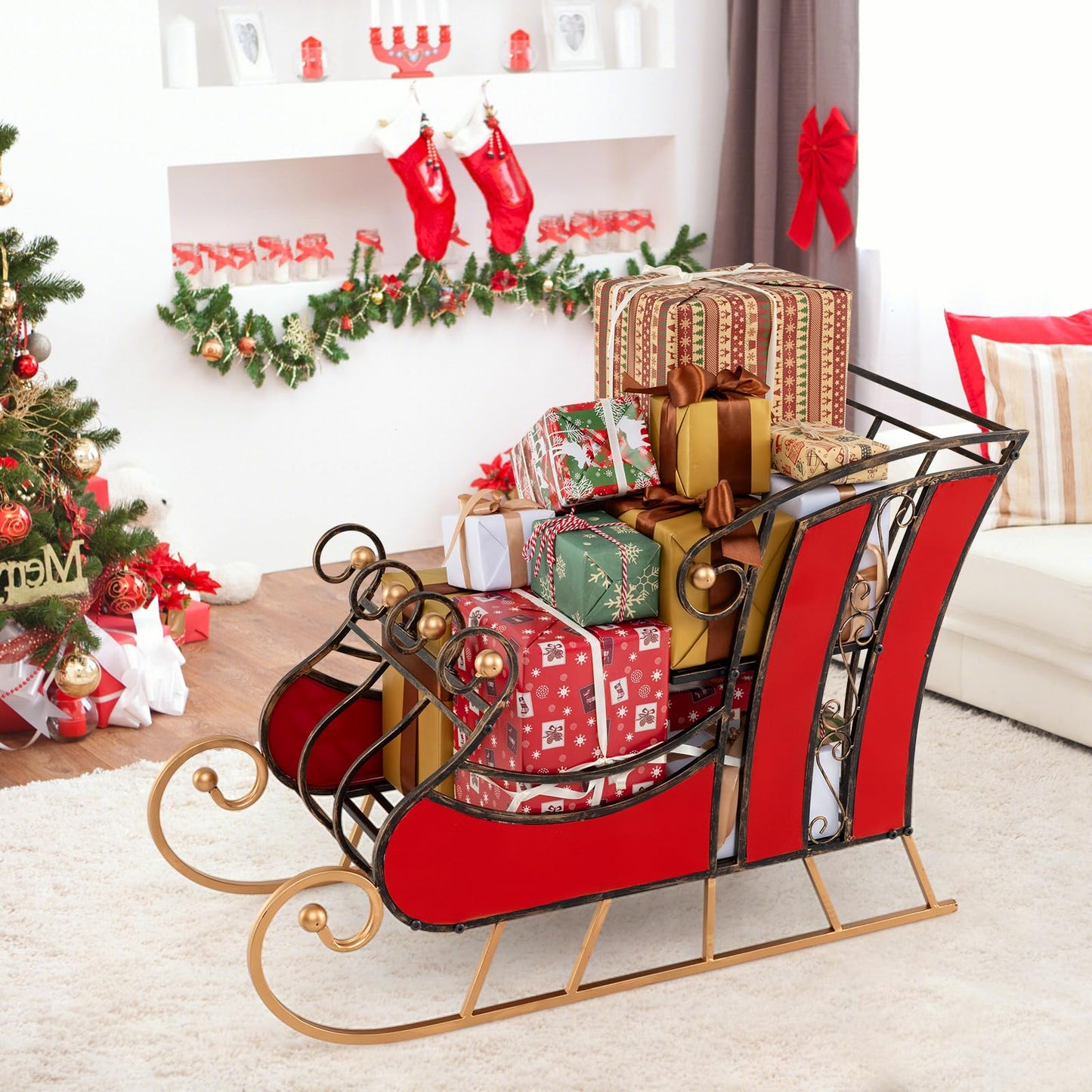 Christmas Santa Sleigh with 2-Tier Storage Shelf