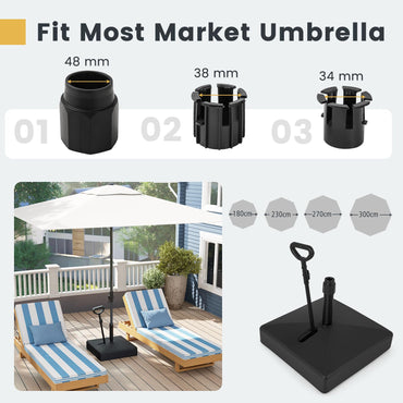 59kg Water & Sand Fillable Patio Parasol Stand with 3 Wheels and Pull Rod