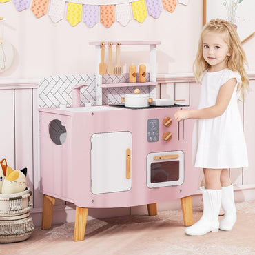Wooden Kitchen Playset with Stoves and Cookware Accessories
