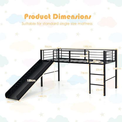 Sliding Loft Children Single Bed with Stairs and Safety Guardrails