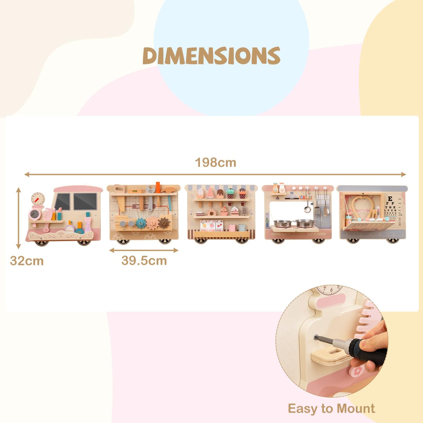 Train Activity Wall Busy Board, Wooden Sensory Wall Panel with Vanity