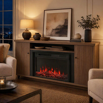 3-Sided Built-in Electric Fireplace Insert with 12 Flame Colours Thermostat and 8H Timer