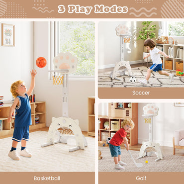 3-in-1 Kids Sports Center Adjustable Basketball Hoop with Soccer Game