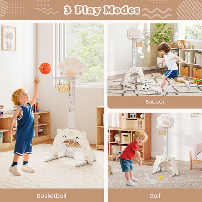 3-in-1 Kids Sports Center Adjustable Basketball Hoop with Soccer Game